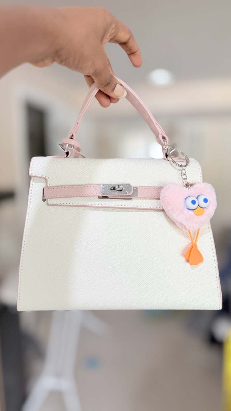 Unbranded Faux Leather Mini Kelly Style Top-Handle Handbag with Pink and White T